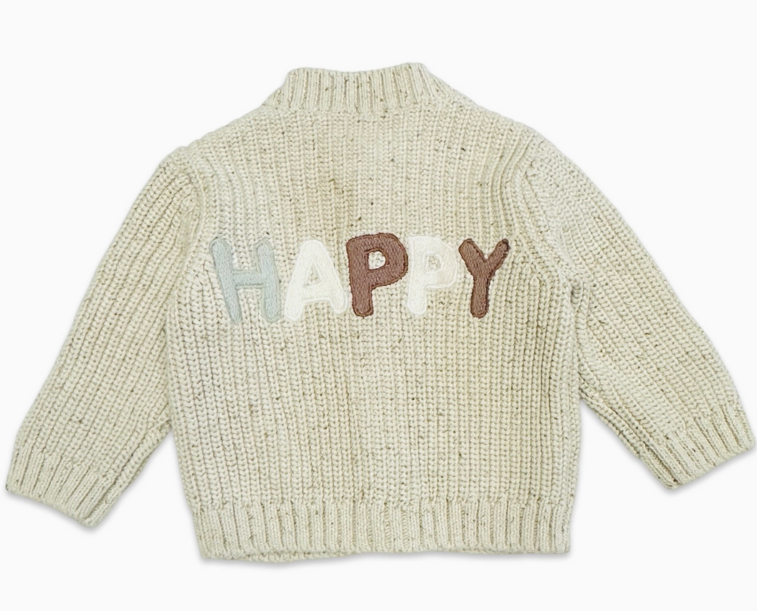 HAPPY Chunky Knit Baby Cardigan Sweater