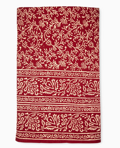 Red Vines Block Print Tablecloth, 70x120