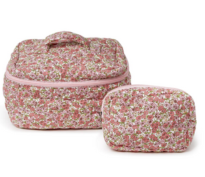 Floral Print Cosmetic Case + Pouch Set  (Blue, Pink)