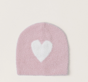 Barefoot Dreams CozyChic Lite Infant Heart Beanie (Carbon, Pink)