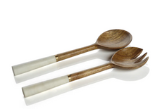 Load image into Gallery viewer, Mango Wood and Marble Salad Servers
