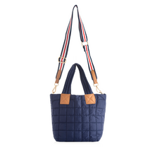 Load image into Gallery viewer, Quilted Nylon Mini Tote (Tan, Navy, Ivory)
