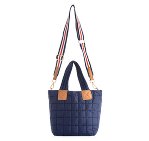 Quilted Nylon Mini Tote (Tan, Navy, Ivory)