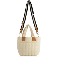 Load image into Gallery viewer, Quilted Nylon Mini Tote (Tan, Navy, Ivory)
