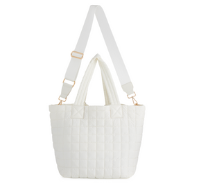 Metallic Quilted Nylon Tote, Gold,Pearl