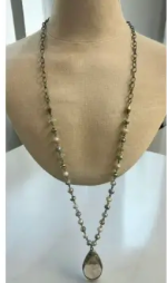 Beaded Long Crystal Teardrop Necklace