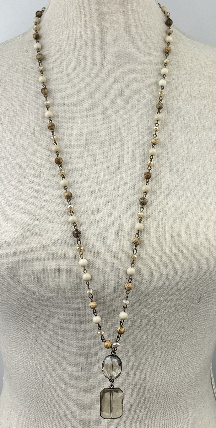Beaded Crystal Necklace with Crystal Drop