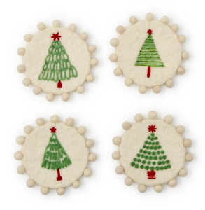 Holiday Tree Handcrafted Felt Coasters, Set of 4