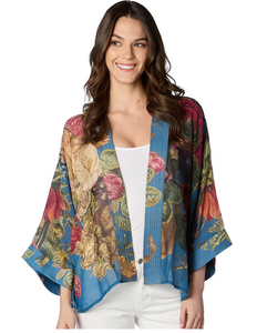 Blue Primula Floral Short Kimono