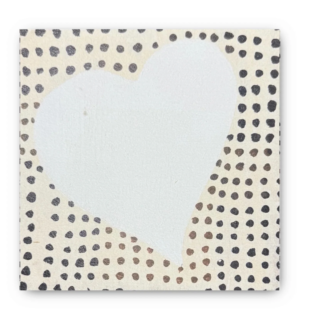 Heart With Dots Wood Art Tile, 6x6