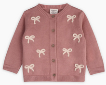 Load image into Gallery viewer, Organic Bow Embroidered Cardigan + Pants Set
