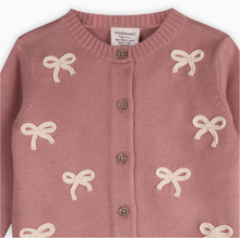 Load image into Gallery viewer, Organic Bow Embroidered Cardigan + Pants Set
