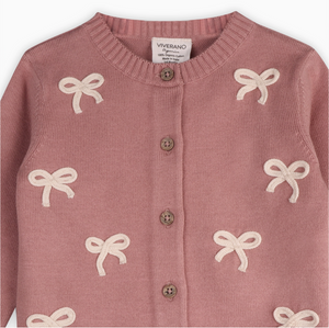 Organic Bow Embroidered Cardigan + Pants Set