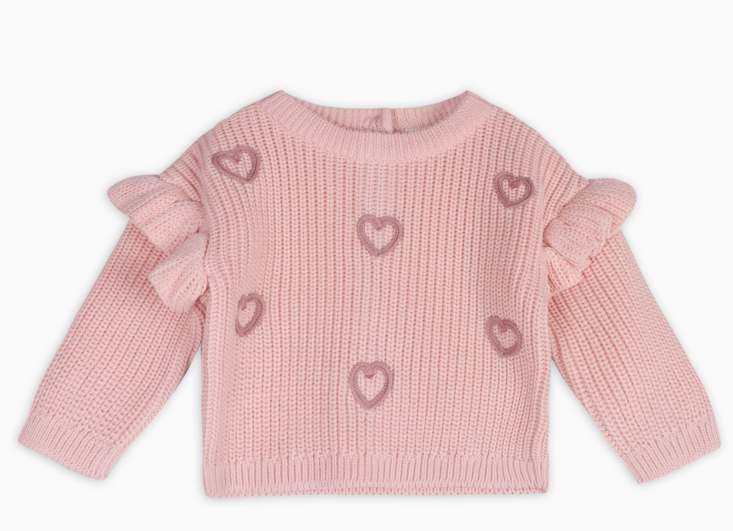 Organic Heart Embroidered Sweater + Pants Set