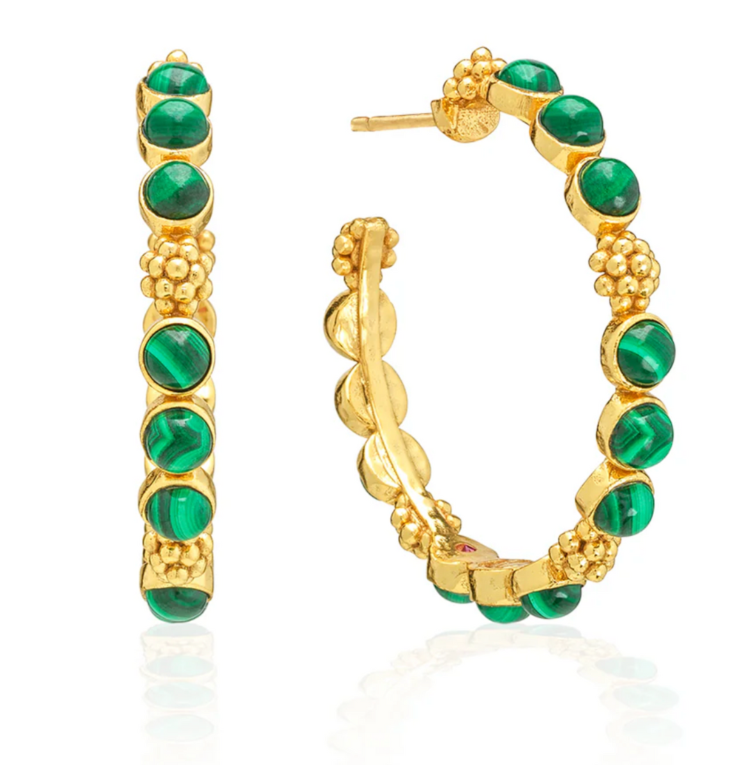 Capucine de Wulf Berry Gem Medium Hoop Earrings, Malachite