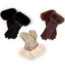 Load image into Gallery viewer, Cashmere Feel Gloves with Faux Fur Cuff  Bow Detail
