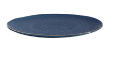 Load image into Gallery viewer, Gold Rim Stamped Ceramic Platter  (Teal Blue,  Ivory)
