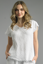 Load image into Gallery viewer, Linen Fringe Edge Tee (White, Denim, Beige)

