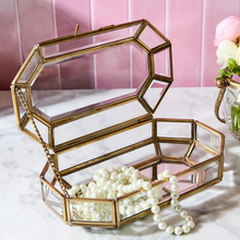 Load image into Gallery viewer, Glass Jewelry Box With Gold Antique Trim
