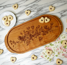 Load image into Gallery viewer, Cherry Wood Oval Serving Tray, Wild Roses
