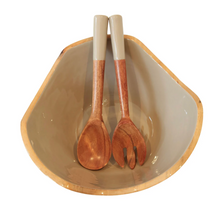 Load image into Gallery viewer, Montauk Mango Wood Enamel Bowl + Servers (Taupe, White)

