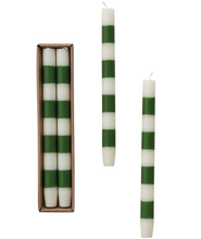 Load image into Gallery viewer, Green Stripe Taper Candles, Set of Two

