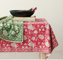 Load image into Gallery viewer, Red Floral Block Print Tablecloth
