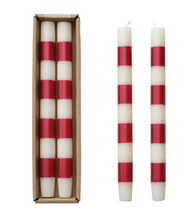 Load image into Gallery viewer, Red Stripe Taper Candles, Boxed Set of 2
