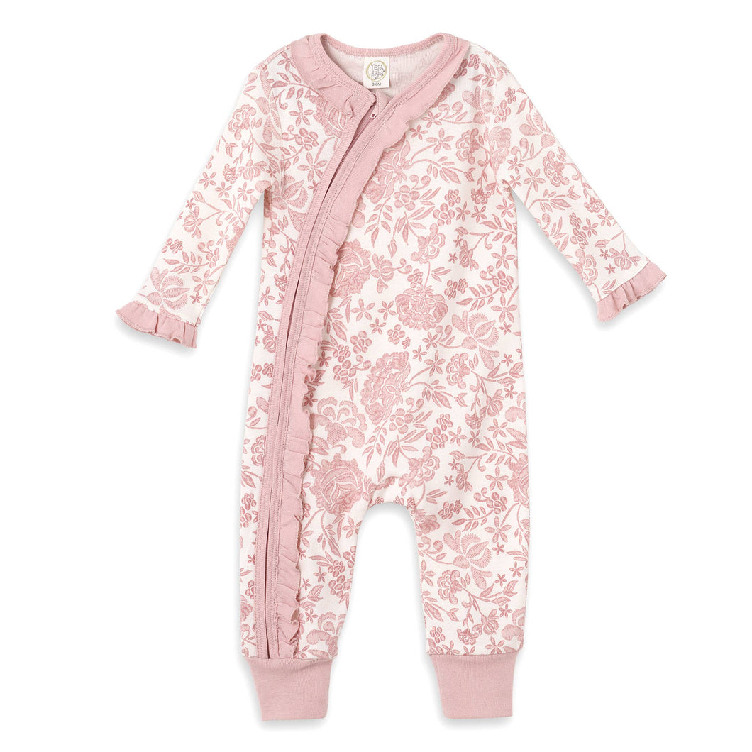 Pink Floral Zippered Cotton Romper
