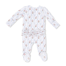 Load image into Gallery viewer, Heirloom Rose Stripe - 2 Way Ruffle Back Zipper Footie
