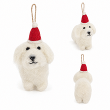 Load image into Gallery viewer, White Maltese with Santa Hat Felt Ornament
