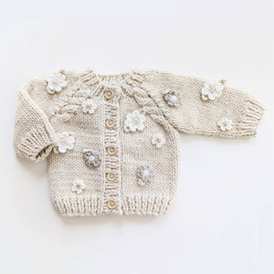 Flower Cardigan Sweater, Natural
