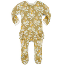 Load image into Gallery viewer, Milkbarn Organic Cotton Ruffle Zipper Footed Romper, Gold Floral
