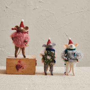 Wool Felt Mice with Sweater Ornaments (3 Styles)