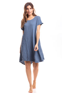 Cotton Gauze Dress (Denim, Ballet Pink)