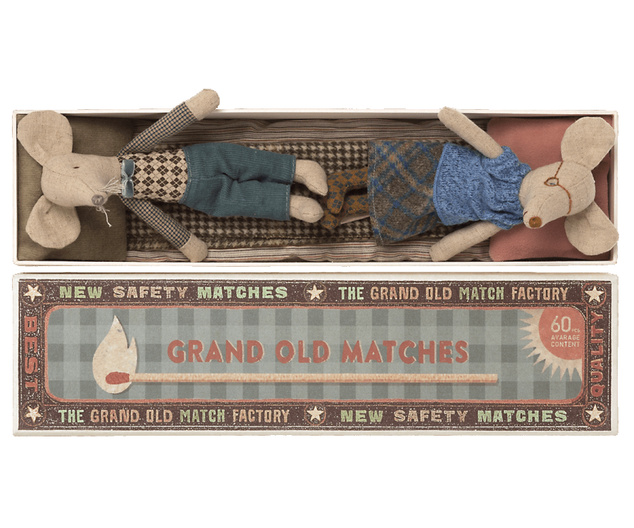 Maileg Grandma and Grandpa Mice in Matchstick Box