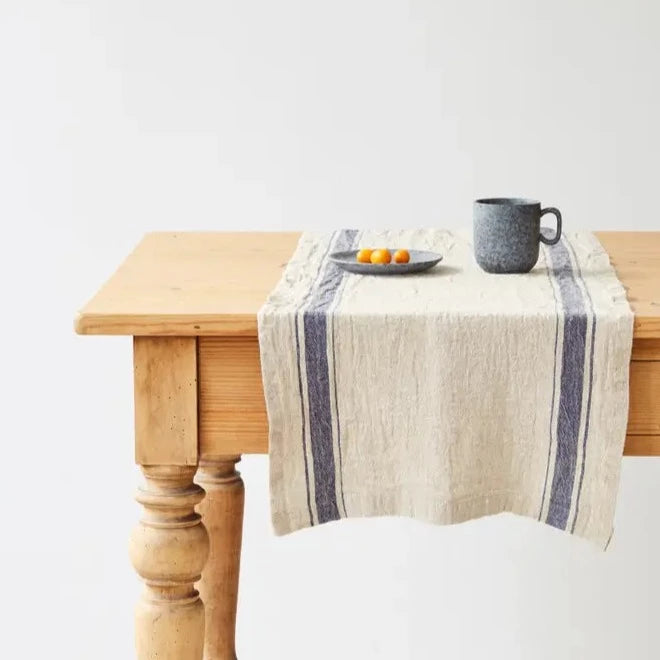 Blue Stripe Vintage Linen Table Runner - 16