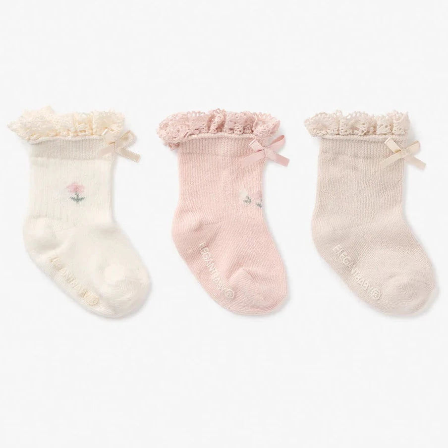 Elegant Baby 3 Pack Floral Anklet Baby Socks