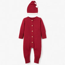 Load image into Gallery viewer, Elegant Baby Santa Baby Knit Jumpsuit + Hat
