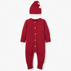 Elegant Baby Santa Baby Knit Jumpsuit + Hat