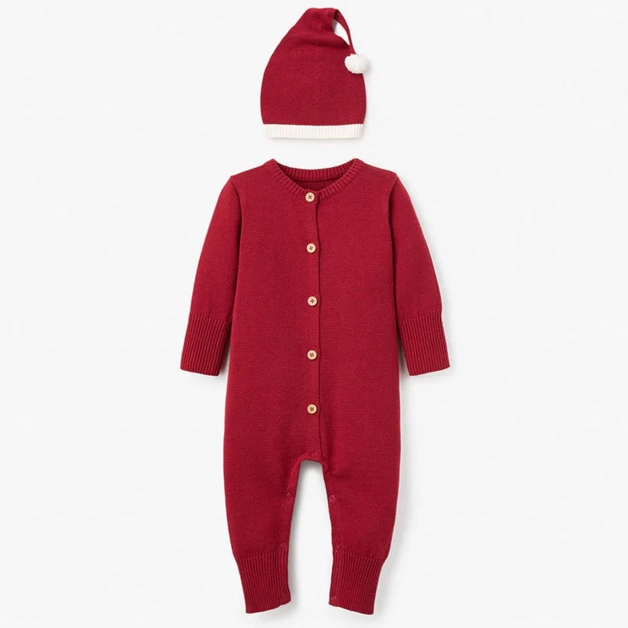 Elegant Baby Santa Baby Knit Jumpsuit & Hat