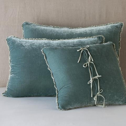 Bella Notte Linens Carmen Deluxe Sham in Eucalyptus - a large rectangular Blue/Green Velvet sham, perfect for anchoring the bed