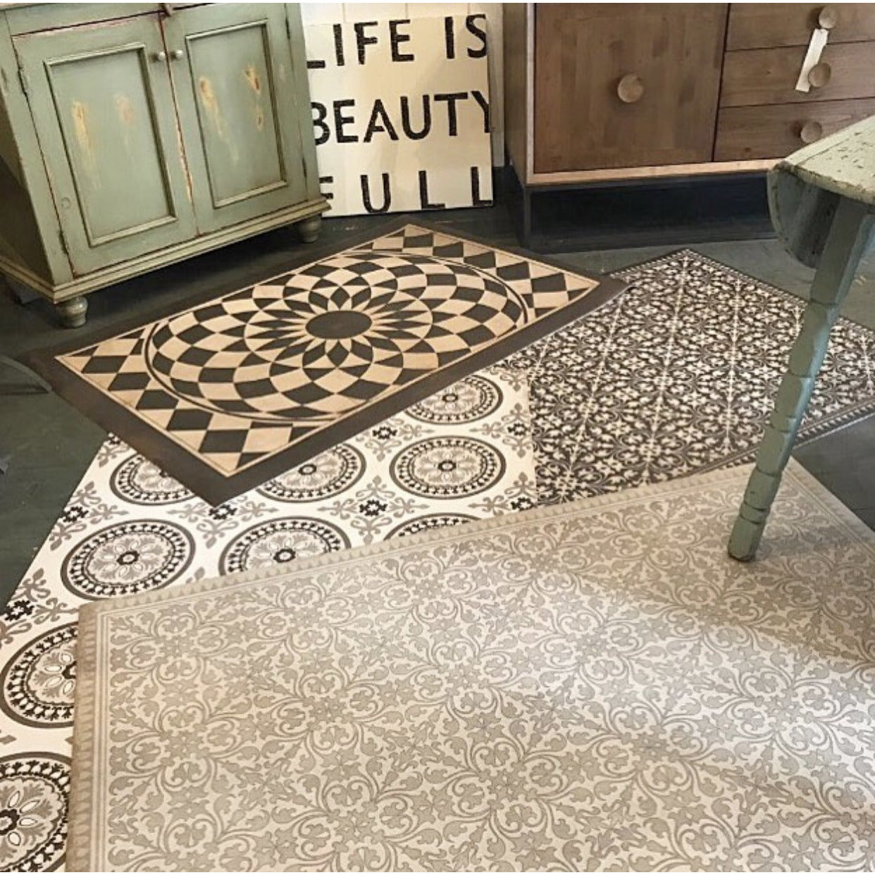 Spicher and Company Vintage Vinyl Floor Cloths We are All Mad Here Modern  Area Rugs