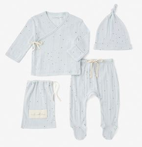 Elegant Baby Blue Celestial Organic Cotton Layette Set