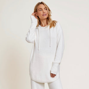 Barefoot Dreams CozyChic Lite Shirttail Hooded Pullover (Pearl, Black)