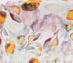 Orange Floral Natural Linen Table Cloth - 55" x 98"