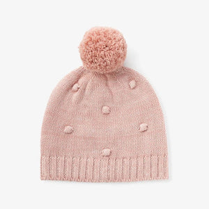 Elegant Baby Pink Popcorn Knit Baby Cardigan + Pom Pom Hat