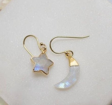 Moon and Star Mismatched Drop Earrings