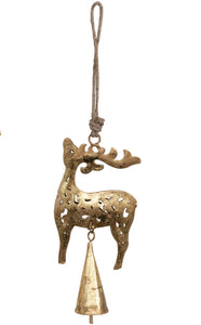 Gold Reindeer Bell Ornament