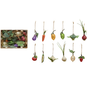 Glass Fruit And Vegetable Ornaments - Set of 12